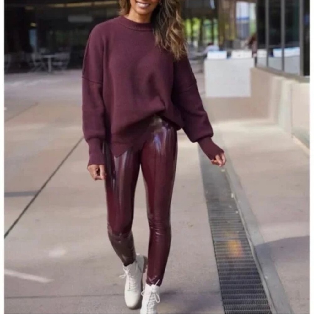 SPANX Shape Faux Patent Leather Vegan Leggings Pants Ruby Red NWT - Picture 9 of 15